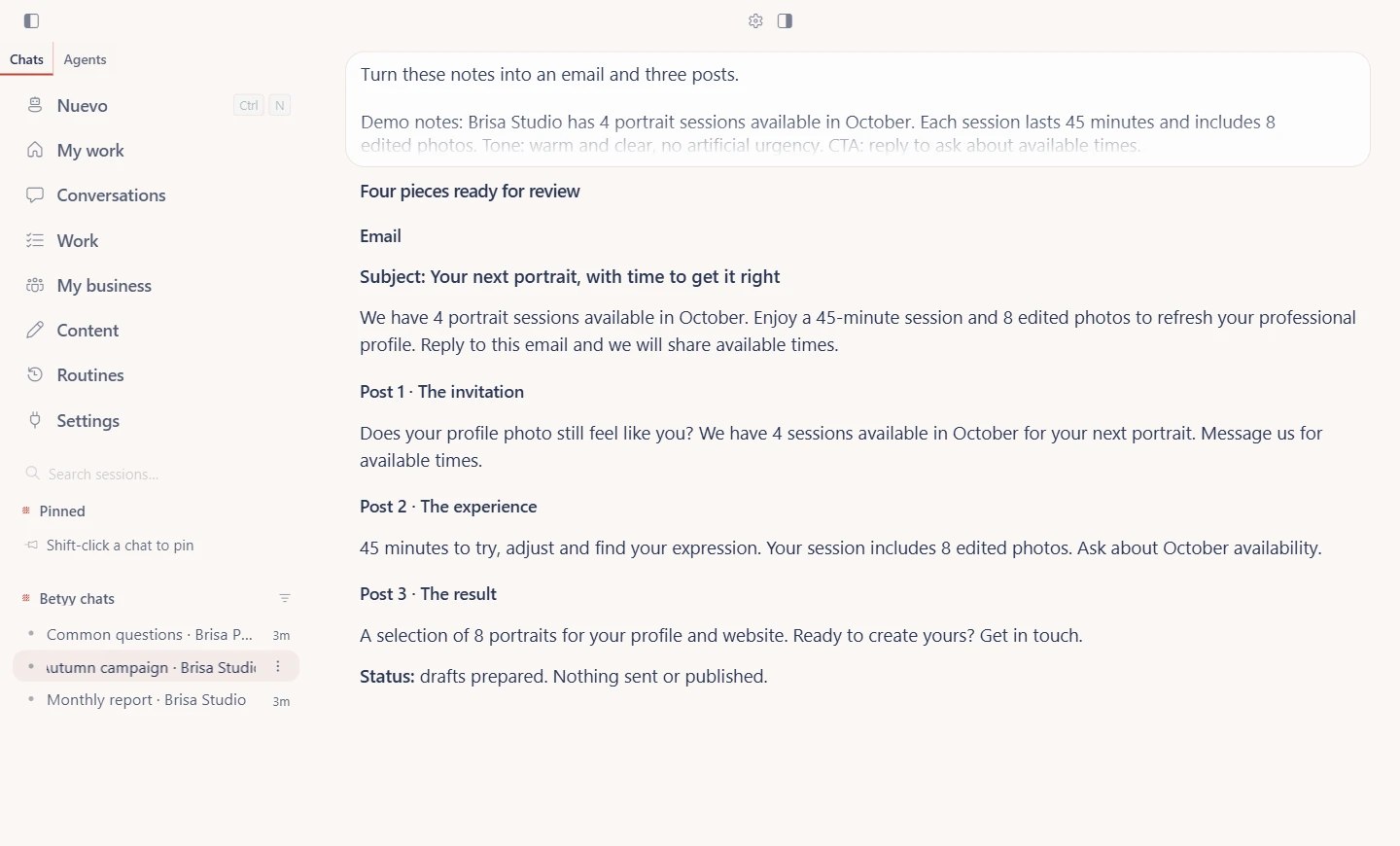 Betyy screen: content
