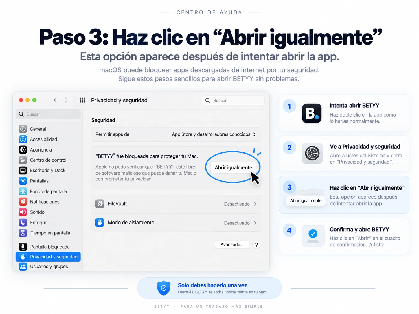 Botón para autorizar la apertura de Betyy